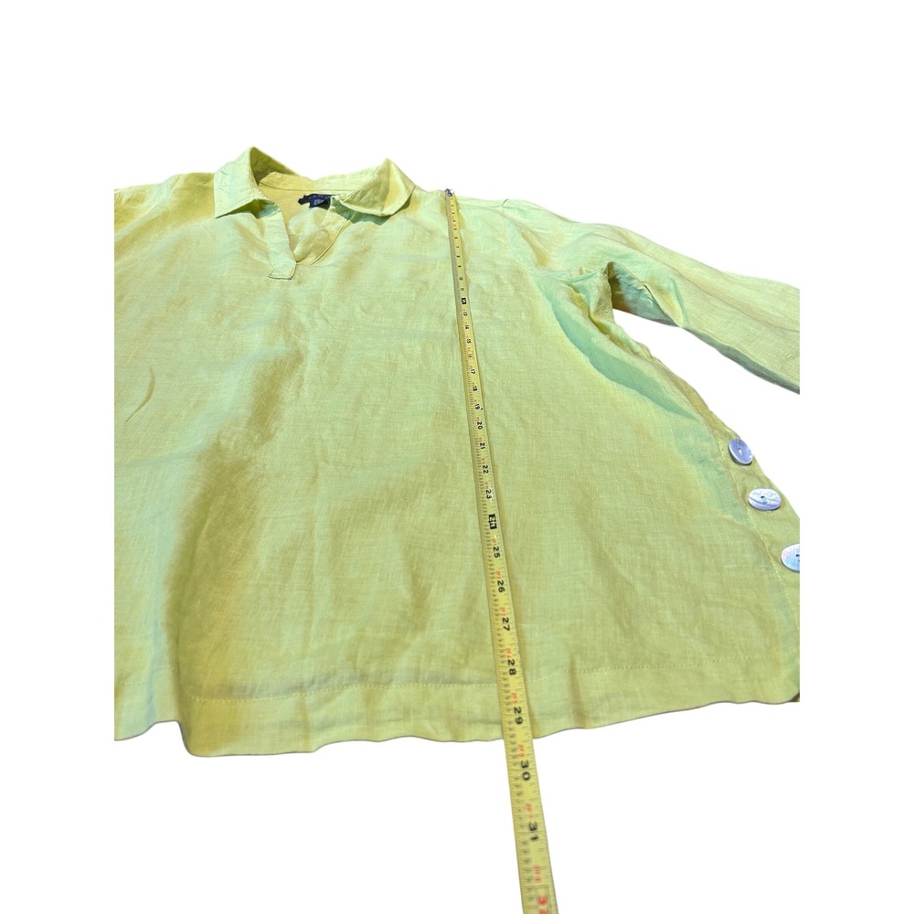 Tahari Womens 2X 100% Linen Tunic Top 3/4 Sleeve Side Button Detail Chartreuse - Picture 7 of 7